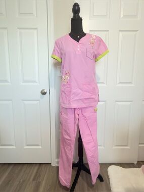 koi Pink Floral-Trim Short Sleeve Pajama Set